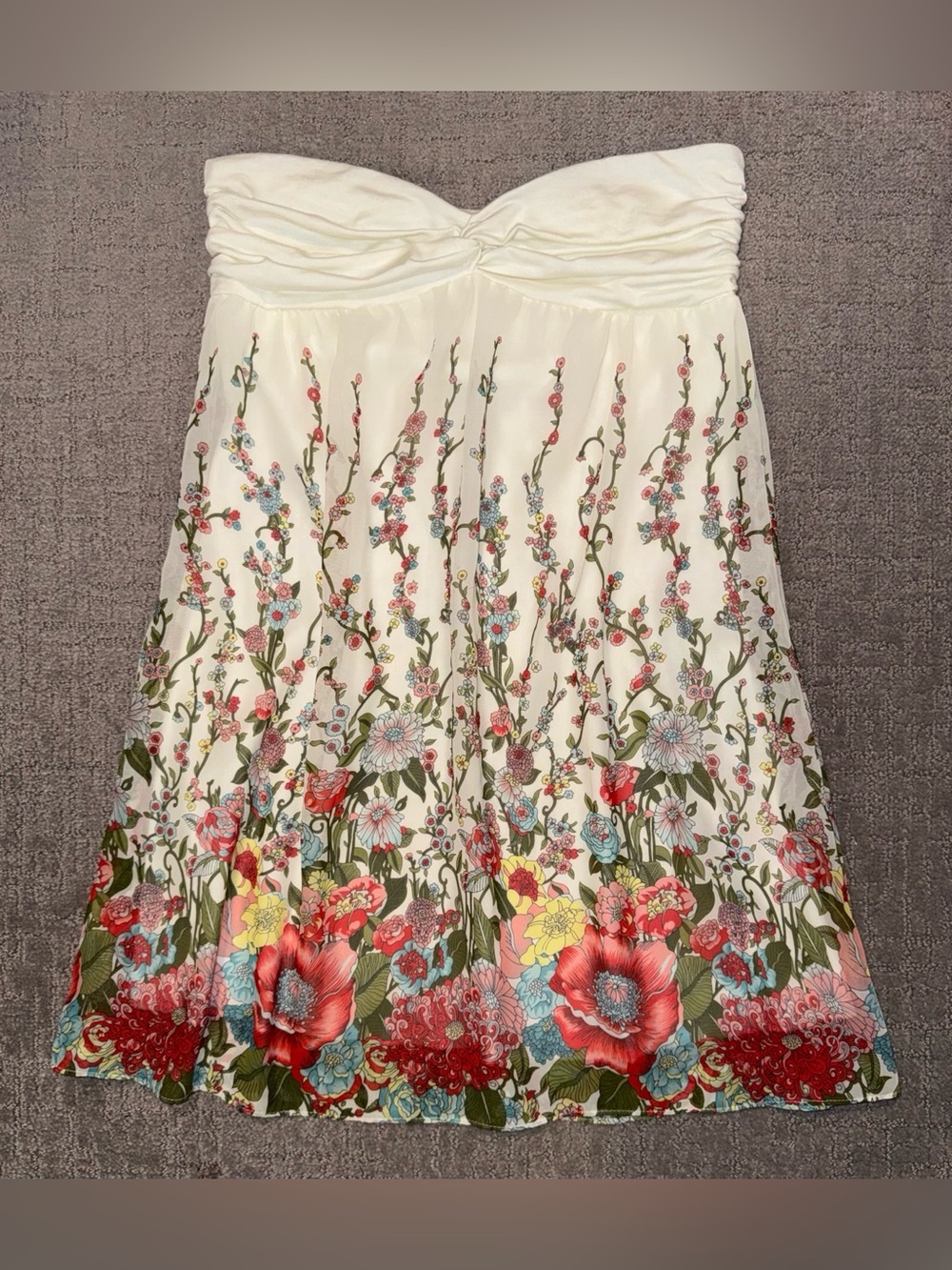 Forever 21 Ivory Floral Strapless Bandeau Tube Dress - Medium